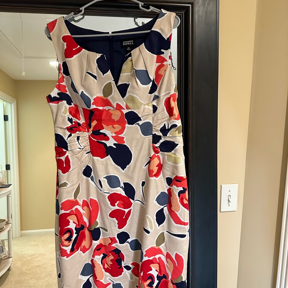 Adrianna Papell Red and Blue Floral Midi Dress